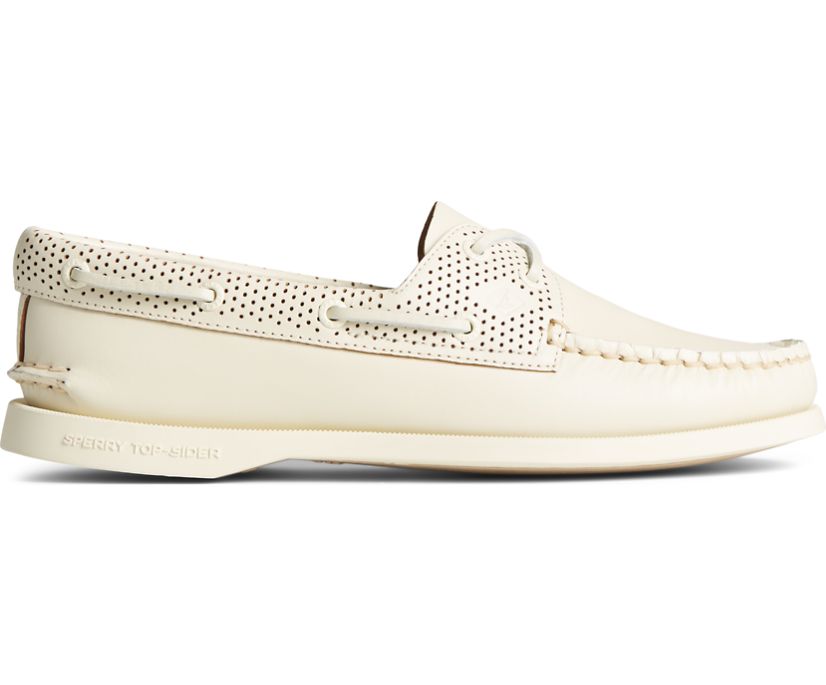Authentic Original 2-Eye Pin Perforated Boat Shoe, White, dynamic 1
