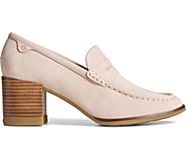 Seaport Penny Heel Leather Loafer, Rose, dynamic