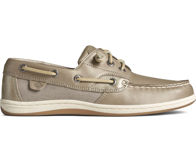 Songfish Pearlized Boat Shoe, Taupe, dynamic 1