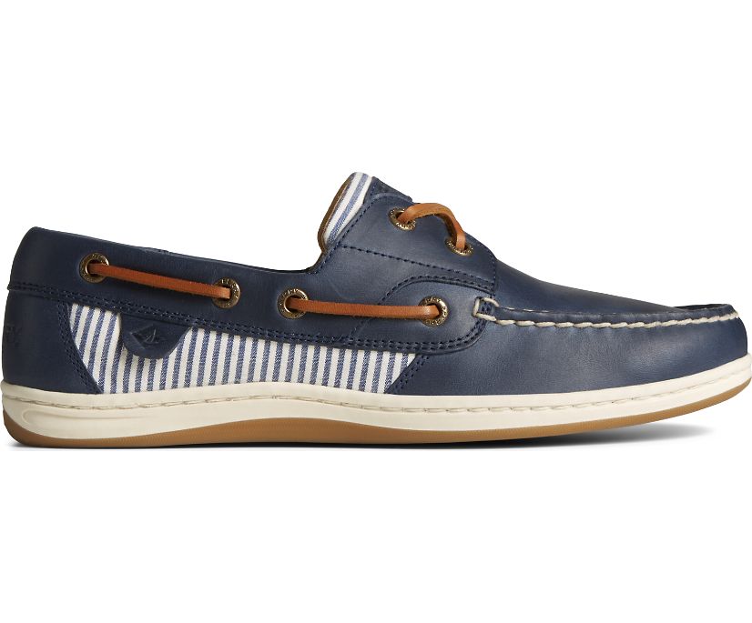 Koifish Leather Seersucker Boat Shoe, Navy, dynamic 1