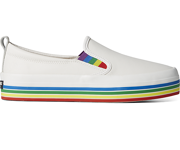 Pride Crest Twin Gore Platform Slip On Sneaker, White, dynamic
