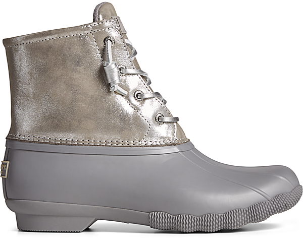 Saltwater Metallic Leather Duck Boot, Silver, dynamic