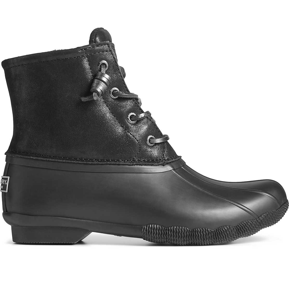 Saltwater Metallic Leather Duck Boot, Black, dynamic 1