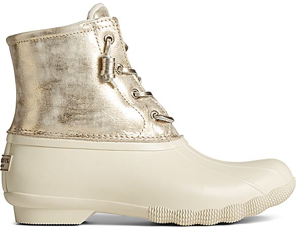 Saltwater Metallic Leather Duck Boot, Ivory, dynamic