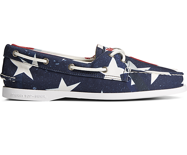 Authentic Original Americana Stars & Stripes 2-Eye Boat Shoe, Red/White/Blue, dynamic