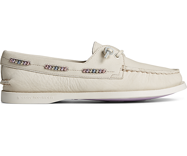 Authentic Original™ Leather Beaded Boat Shoe, Off White, dynamic