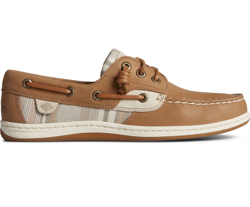 Songfish Leather Striped Boat Shoe, Tan, dynamic 1