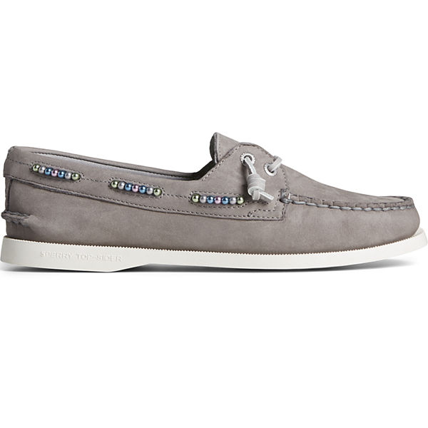 Authentic Original™ Leather Beaded Boat Shoe, Grey, dynamic