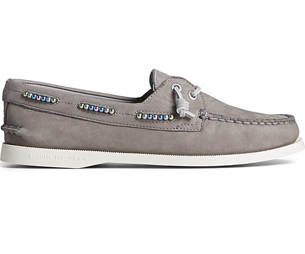 Authentic Original™ Leather Beaded Boat Shoe, Grey, dynamic