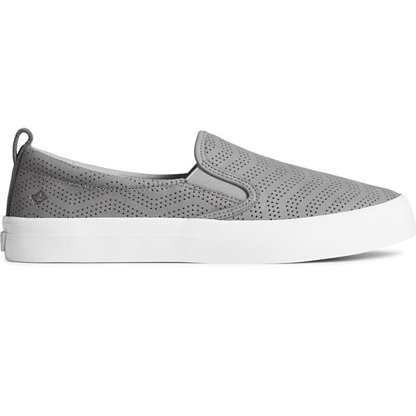 Crest Twin Gore Perforated  Leather Slip On Sneaker, Grey, dynamic