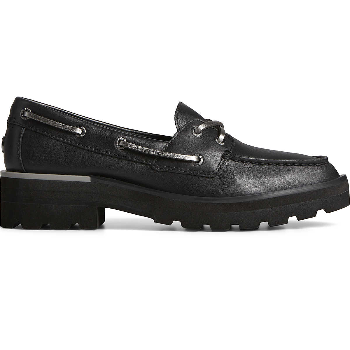 Chunky Leather Boat Shoe, Black, dynamic 1