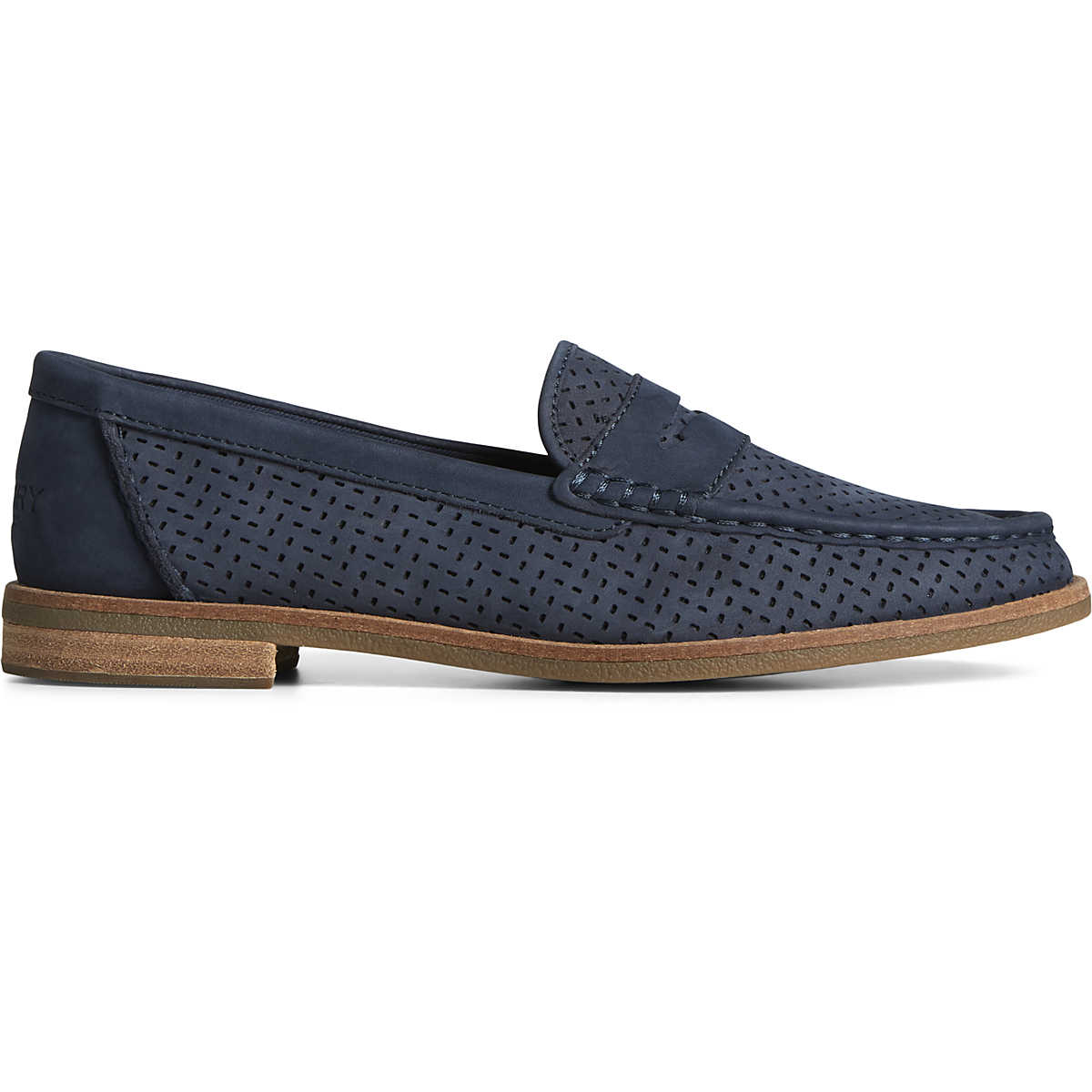 Seaport Perforated Penny Loafer, Navy, dynamic 1