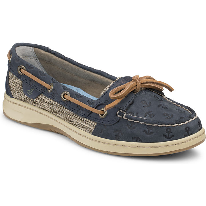 Angelfish Anchor Embossed Slip-On Boat Shoe, Navy Anchor Leather, dynamic