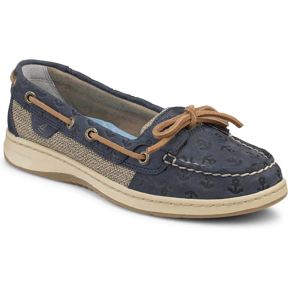 Angelfish Anchor Embossed Slip-On Boat Shoe, Navy Anchor Leather, dynamic 1