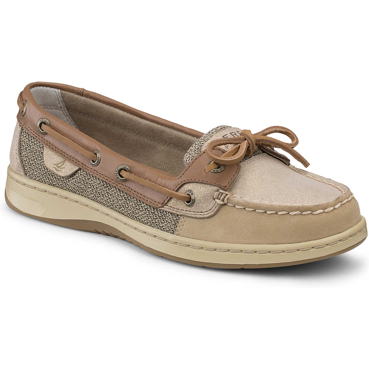 Angelfish Sparkle Suede 2-Eye Boat Shoe, Linen / Natural Sparkle Suede, dynamic 1