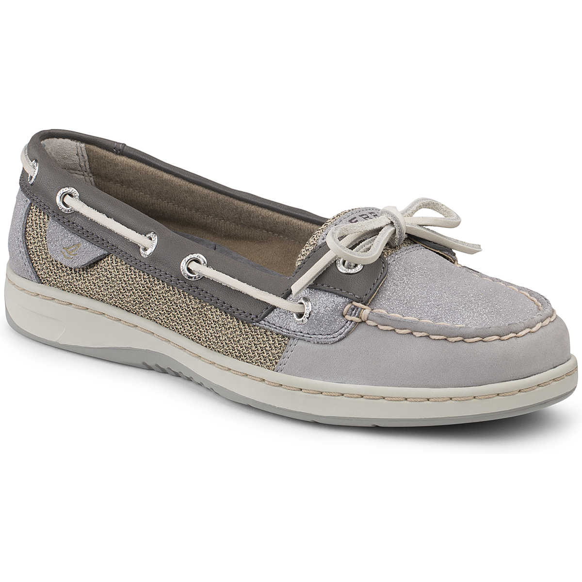 Angelfish Sparkle Suede 2-Eye Boat Shoe, Charcoal Sparkle Suede, dynamic 1