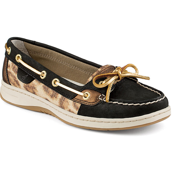 Angelfish Leopard Slip-On Boat Shoe, Black / Gold Leopard, dynamic