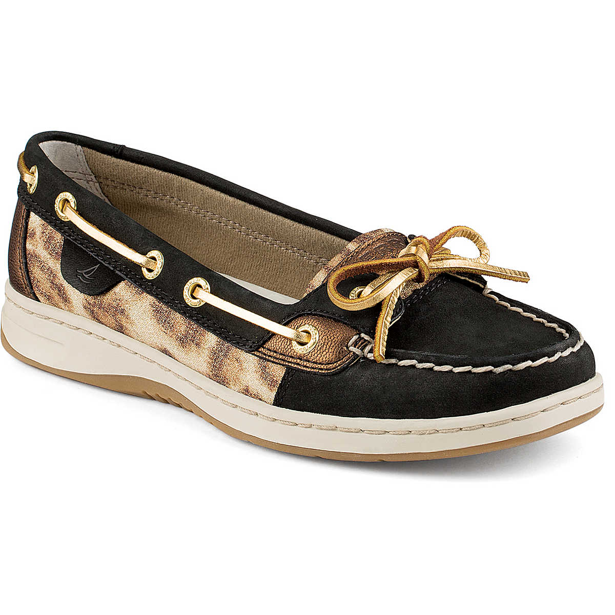 Angelfish Leopard Slip-On Boat Shoe, Black / Gold Leopard, dynamic 1