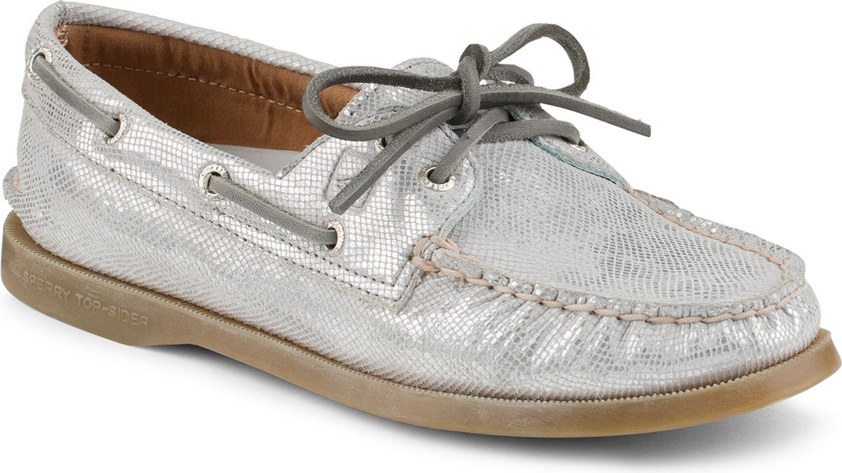 sperry silver boat shoes