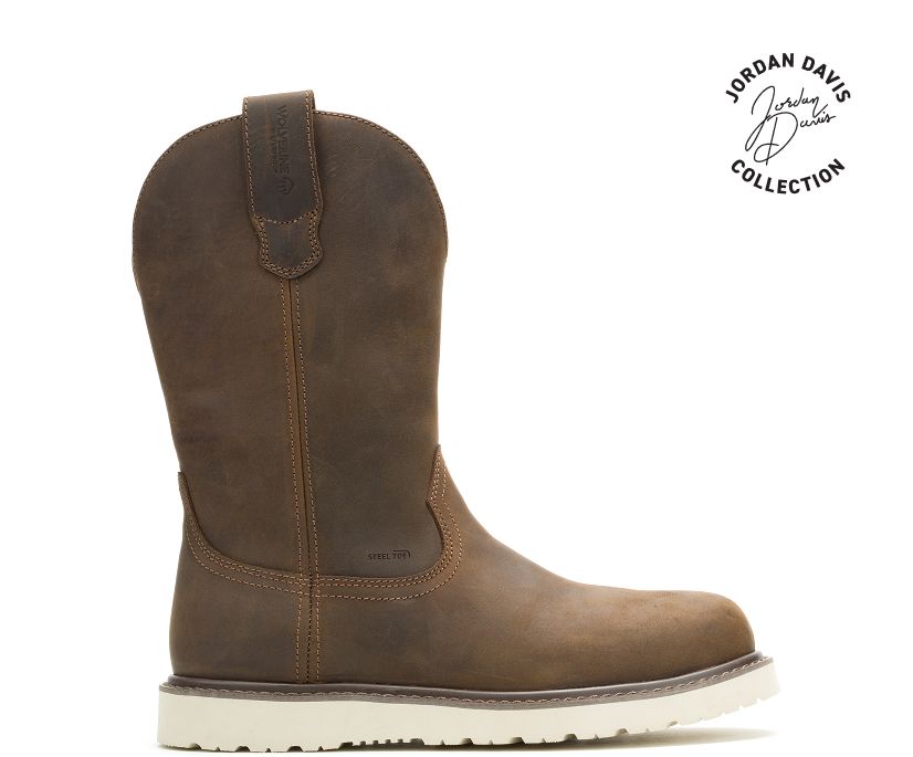 Wolverine x Jordan Davis Bronc Wedge Steel-Toe​ Waterproof Work Wellington, Dark Brown, dynamic 1