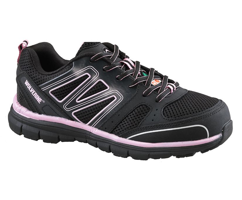 Nimble CSA Steel Toe Work Shoe, Black/Pink, dynamic