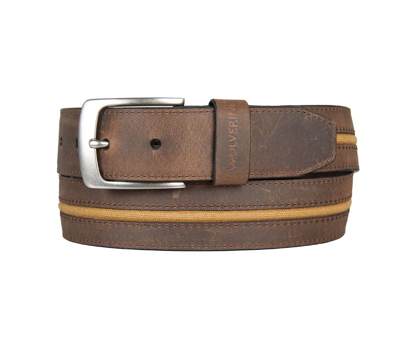 Canvas & Leather Belt, Brown, dynamic 1