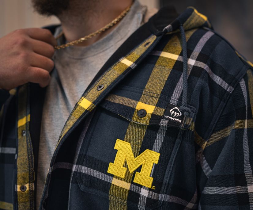 Wolverine x University of Michigan Bucksaw Hooded Flannel Shirt-Jac, Michigan Blue, dynamic 5