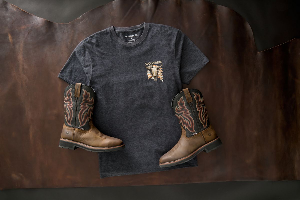 USA Grown Cotton Short Sleeve Graphic Tee, Steer Patriot Charcoal Heather, dynamic 2