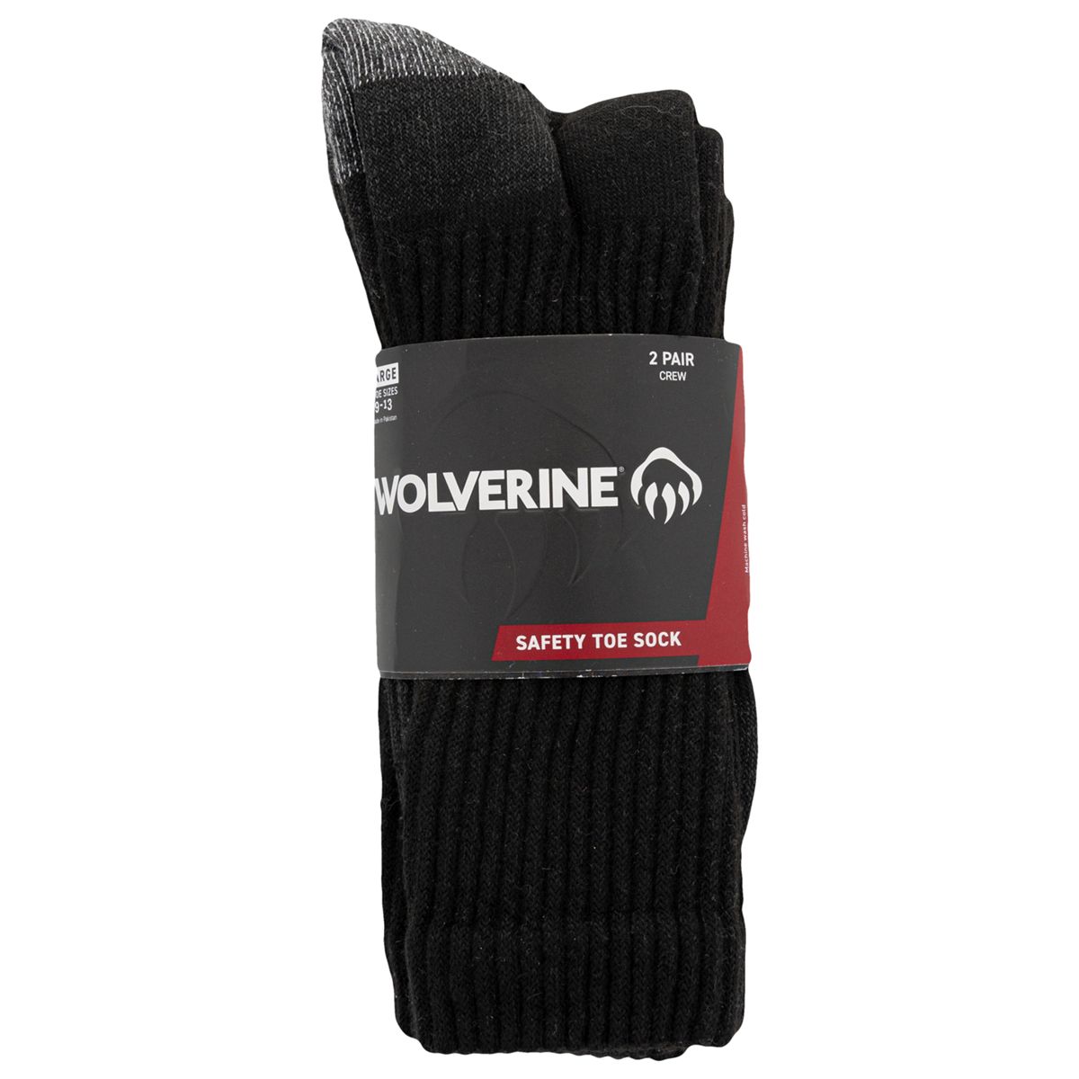 2-PK Safety-Toe Moisture-Wicking Crew Sock, Black, dynamic 4