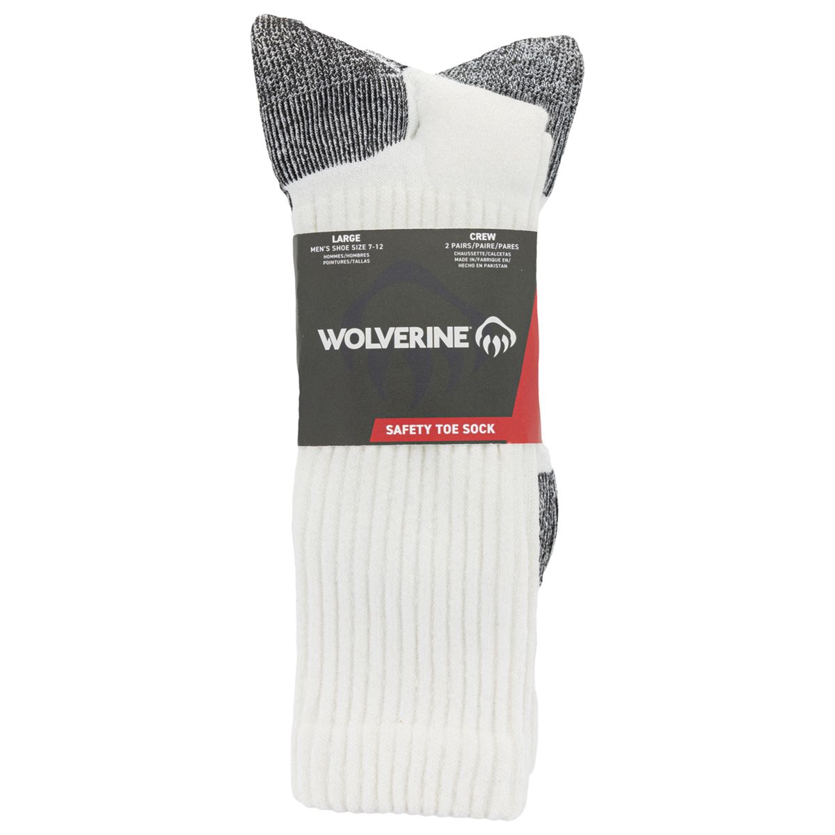 2-PK Safety-Toe Moisture-Wicking Crew Sock, White, dynamic 4