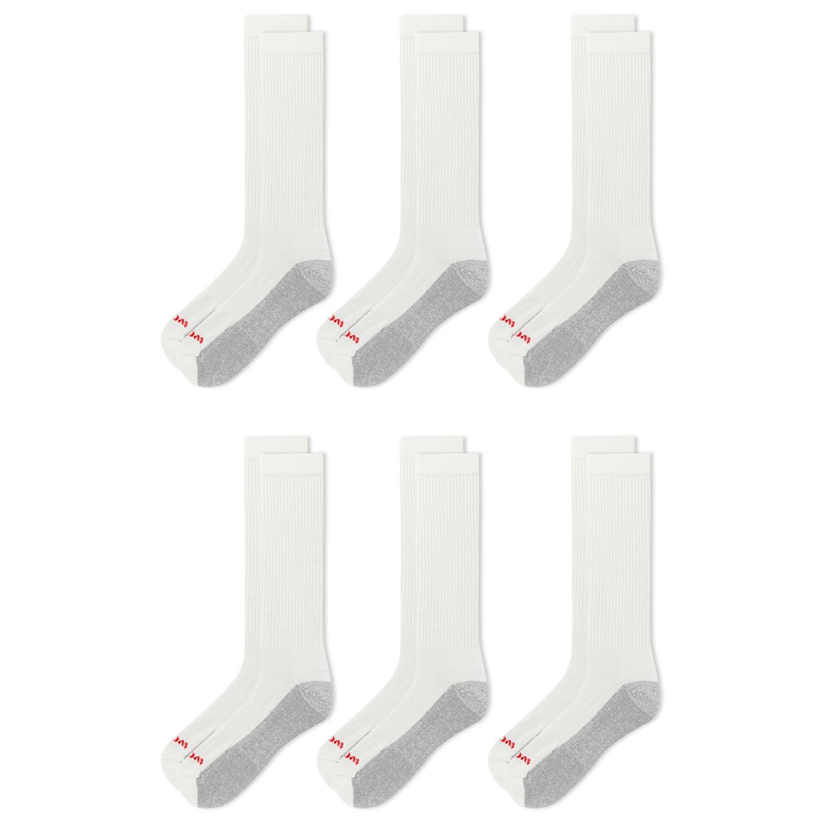 6-PK Cotton Comfort Steel-Toe Crew Sock, White, dynamic 2