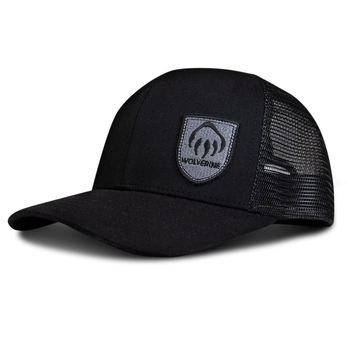 Claw Embroidered Shield Patch Trucker Cap, Black, dynamic 2