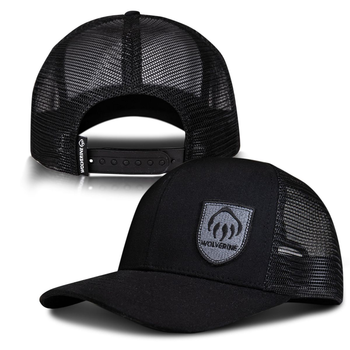 Claw Embroidered Shield Patch Trucker Cap, Black, dynamic 6