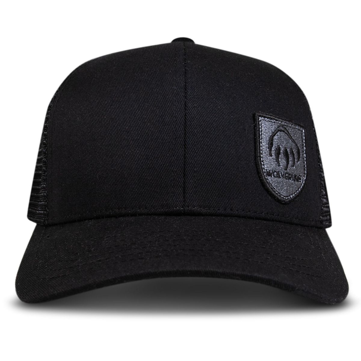Claw Embroidered Shield Patch Trucker Cap, Black, dynamic 1