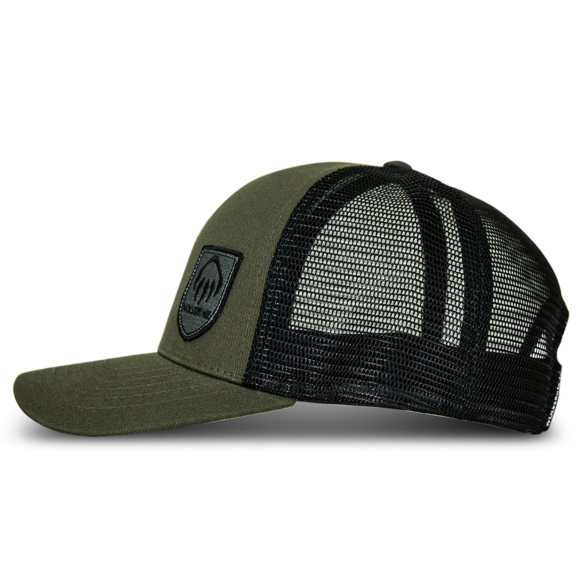 Claw Embroidered Shield Patch Trucker Cap, Olive, dynamic 4