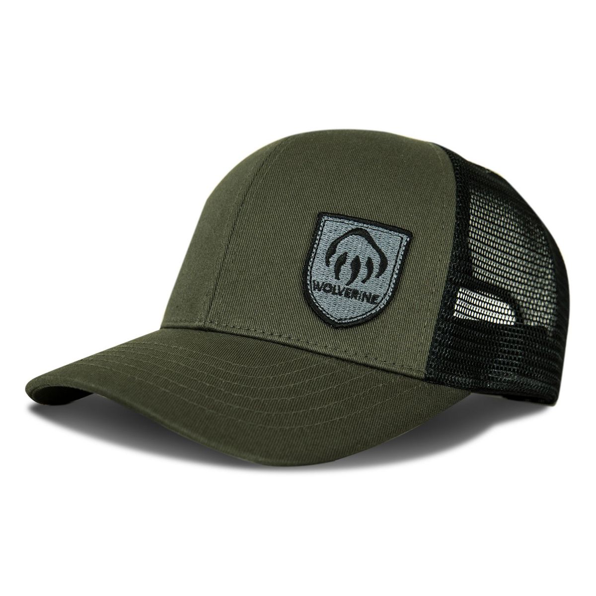 Claw Embroidered Shield Patch Trucker Cap, Olive, dynamic 2