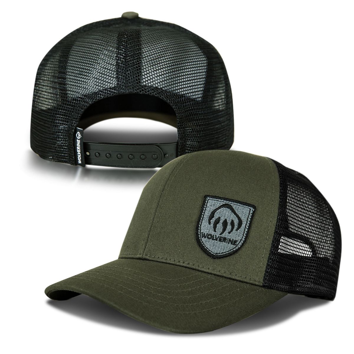 Claw Embroidered Shield Patch Trucker Cap, Olive, dynamic 6