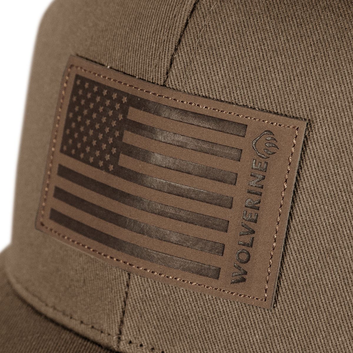 American Flag Leather Patch Trucker Cap, Cedar, dynamic 3