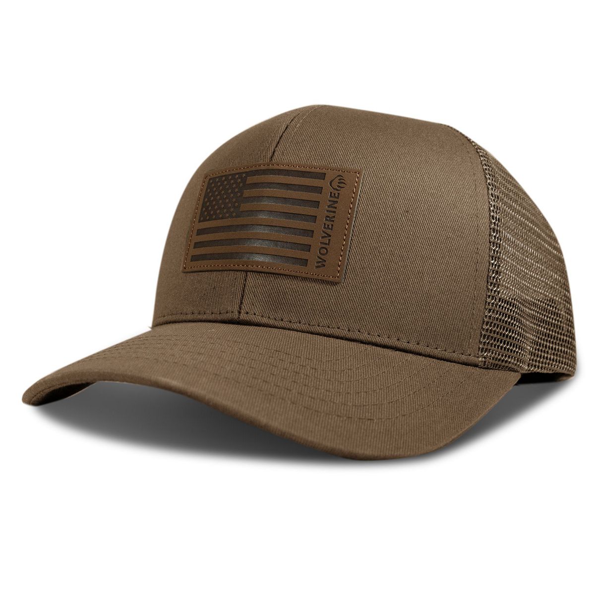 American Flag Leather Patch Trucker Cap, Cedar, dynamic 2