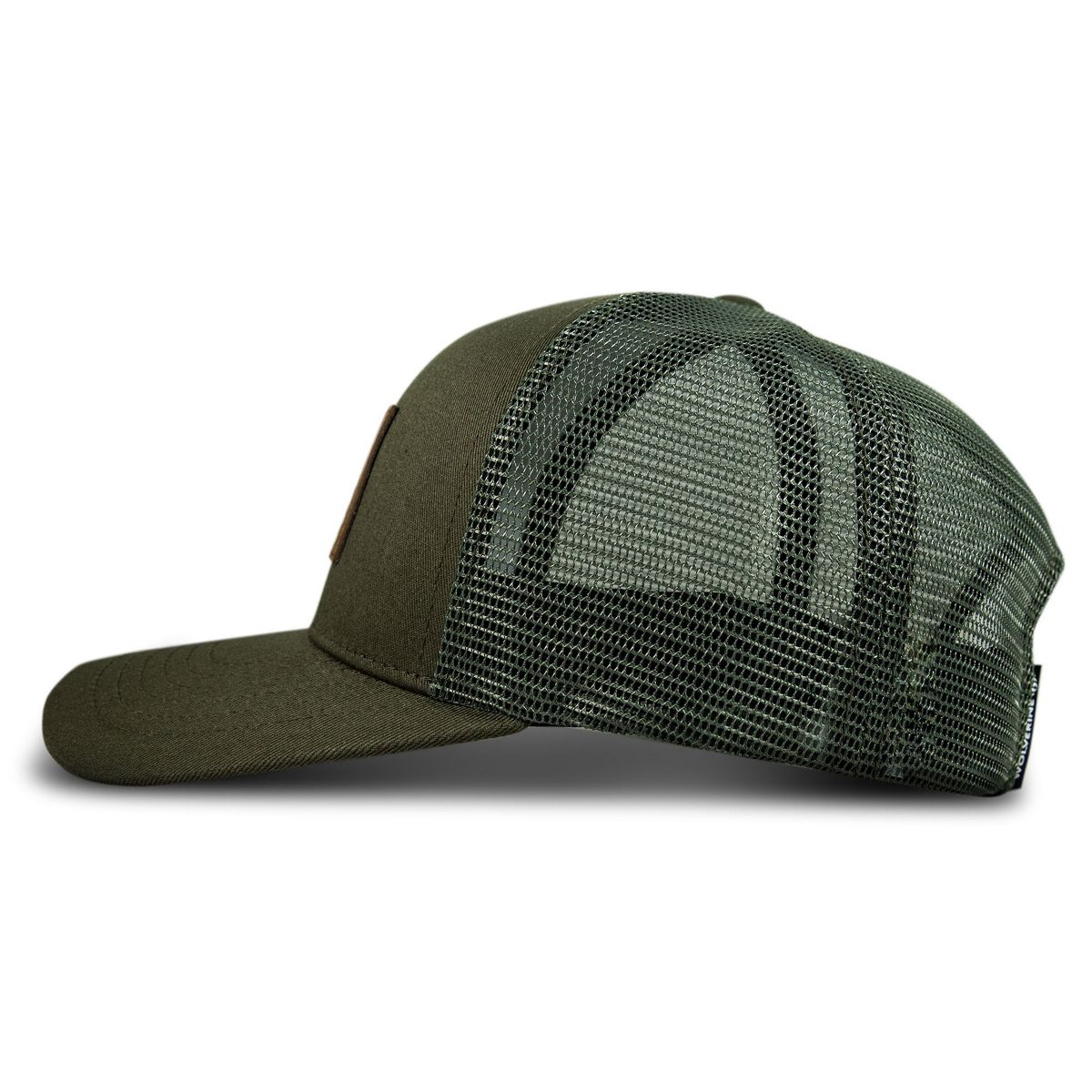 American Flag Leather Patch Trucker Cap, Olive, dynamic 4