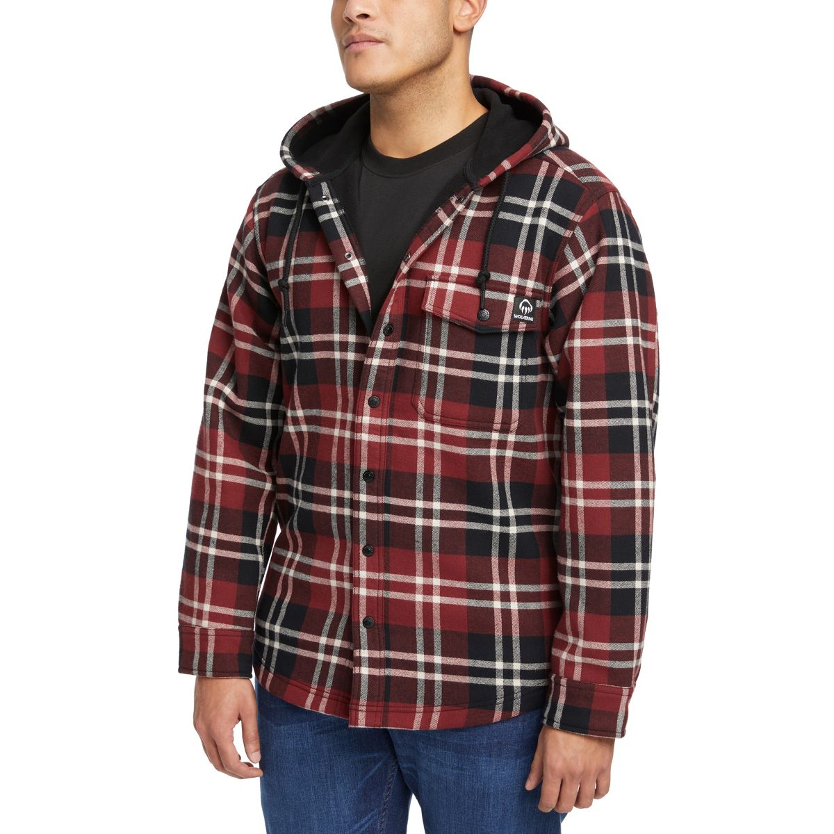 Bucksaw Hooded Flannel Shirt-Jac Big & Tall, Garnet Plaid, dynamic 2