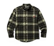 Glacier Heavyweight Long Sleeve Flannel Shirt, Black Plaid, dynamic