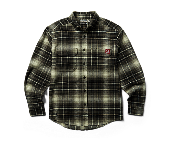 Glacier Heavyweight Long Sleeve Flannel Shirt, Black Plaid, dynamic