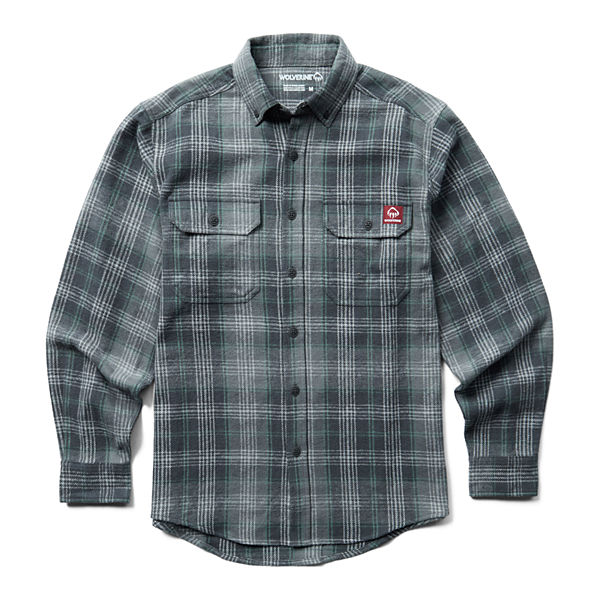 Glacier Heavyweight Long Sleeve Flannel Shirt, Greystone Plaid, dynamic