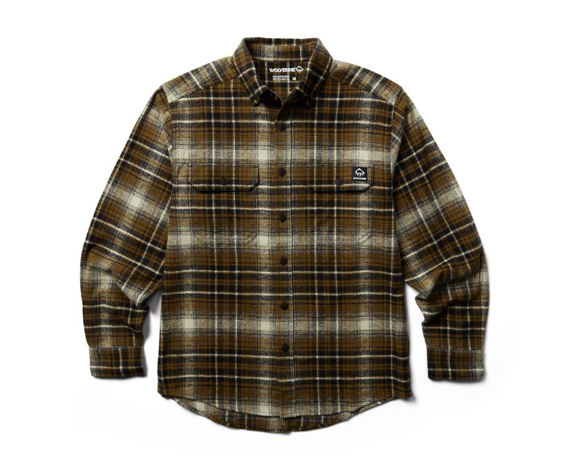 Glacier Heavyweight Long Sleeve Flannel Shirt, Chestnut Plaid, dynamic 1
