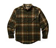 Glacier Heavyweight Long Sleeve Flannel Shirt, Khaki Plaid, dynamic