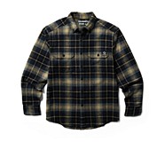 Glacier Heavyweight Long Sleeve Flannel Shirt, Dark Navy Plaid, dynamic