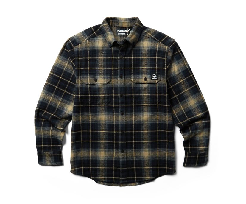 Glacier Heavyweight Long Sleeve Flannel Shirt, Dark Navy Plaid, dynamic 1