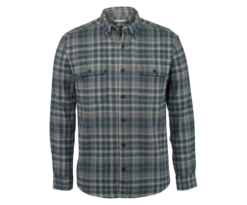 Glacier Heavyweight Long Sleeve Flannel Shirt, SLATE BLUE PLD, dynamic 1