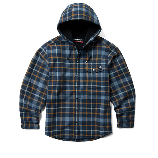 Bucksaw Hooded Flannel Shirt-Jac, Dark Navy, dynamic